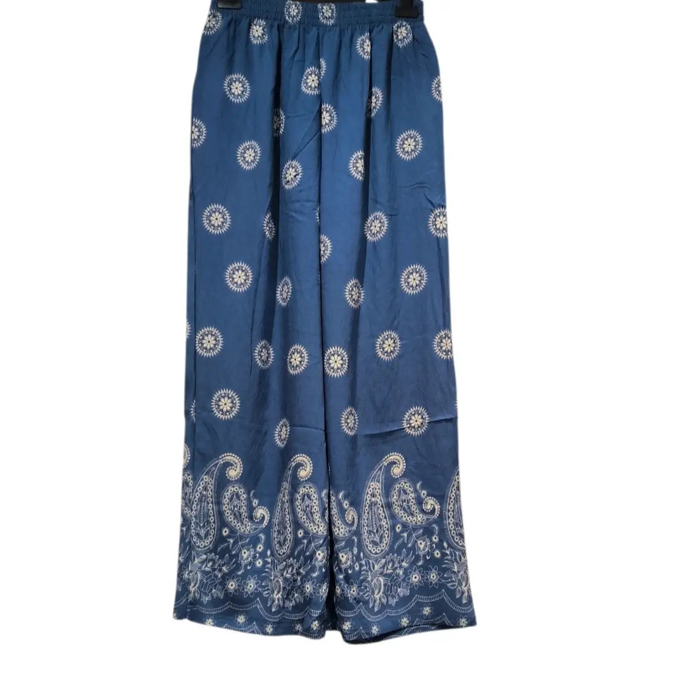 PP-520 | Wide Bohemian Printed Pants | Blue | One Size